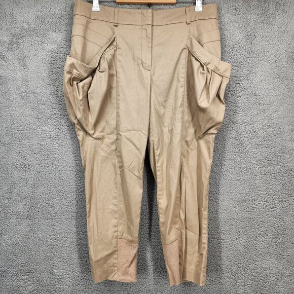 BCBGMAXAZRIA Women's‎ Size 10 Beige Flat Front Crop Baggy Pocket Dress Pants - Picture 1 of 9